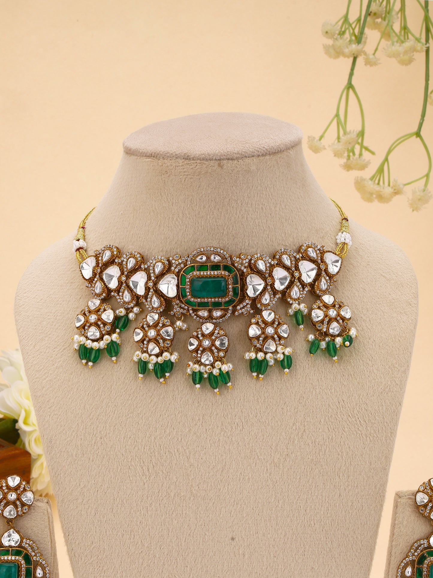 Giftssho Polki Jwellery Set With Brass Metal