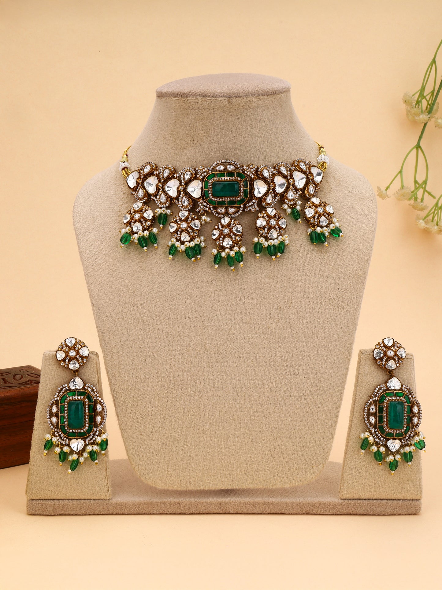 Giftssho Polki Jwellery Set With Brass Metal