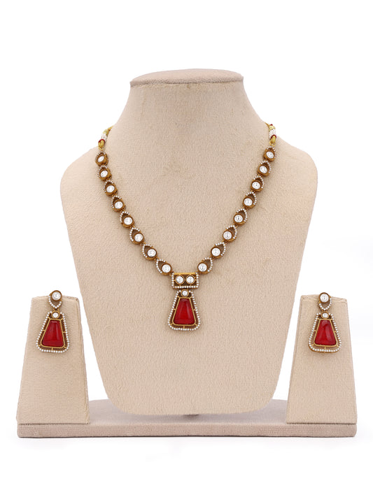 Giftssho Brass Gold Rhodium Imitation Jwellery With Mozonite original Stones For Timeless Glow Brass & Moissanite Necklace Set